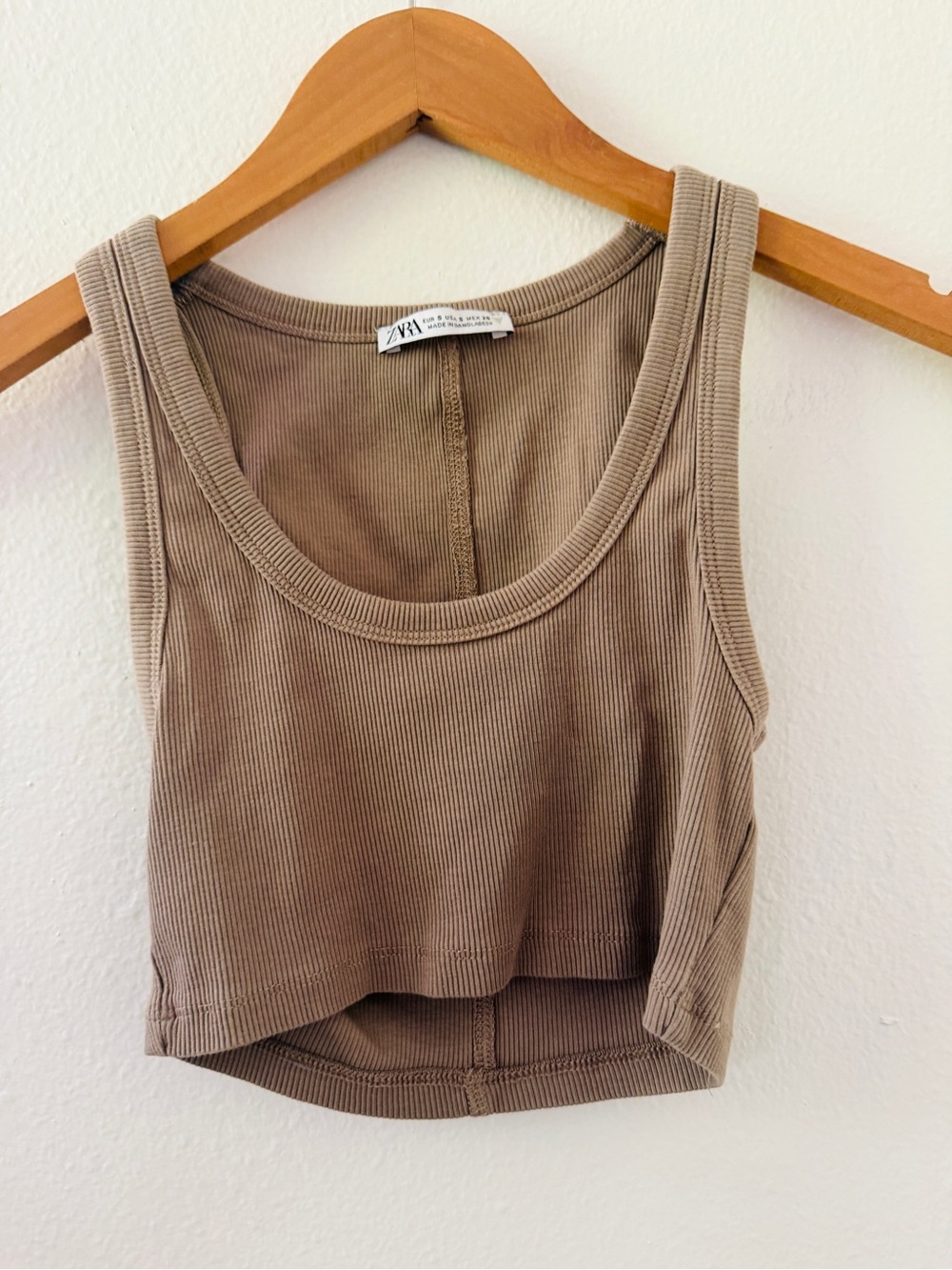 Zara Ribbed Light Brown Crop Top Tank Top